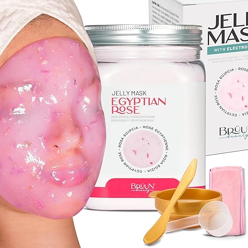 BRÜUN Mascarilla de gelatina de rosa egipcia para el cuidado de la cara, un tarro de máscara de goma de 23 onzas líquidas para 30 a 35 tratamientos,