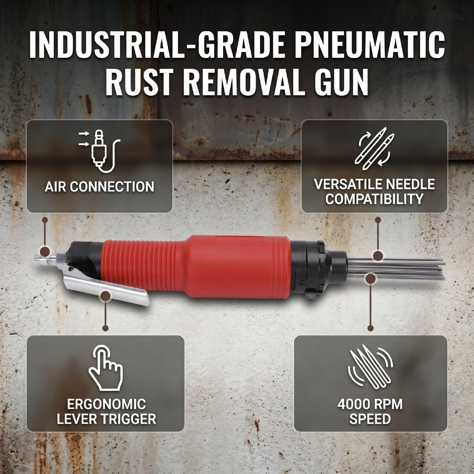 Yctze Pneumatyczny Pistolet do Usuwania Rdzy Środek do Czyszczenia Farby Odkamieniacz Narzędzie Usuwania Rdzy 4000 Obr./min Stabilna wydajność Wymienne Igły 2 Mm X 29 szt. lub 3 Mm