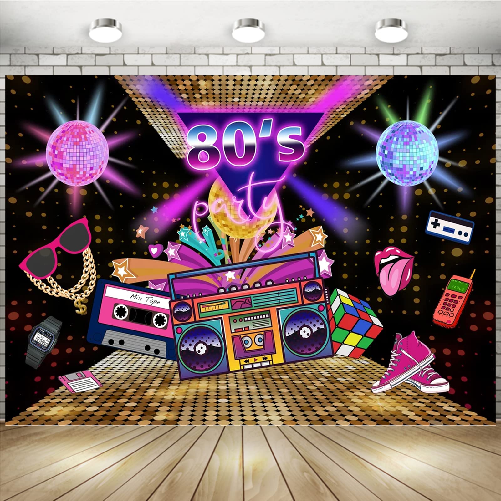 7x5ft Disco Backdrop 80's Party Background Banner Urban Retro Happy Birthday Backdrop Colored Light Ball Backdrop Hip Hop Photography Decoration Photo Booth Props