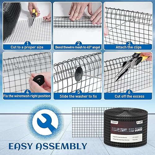 Miniatura 6 de ZeroPone Panel solar de 6 pulgadas x 50 pies, protector de pájaros para paneles solares con 50 sujetadores de acero inoxidable, alambre de