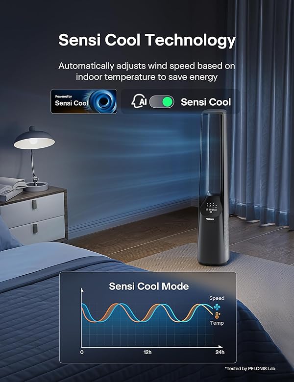 PELONIS 40" Bladeless Tower Fan - Ultra Quiet (20 dB) DC Motor, 6 Speeds, 4 Modes, Remote Control, 7H Timer, 90° Oscillation, Safe for Kids & Pets, Ideal for Bedroom, Home, Office by PELONIS - Image 4