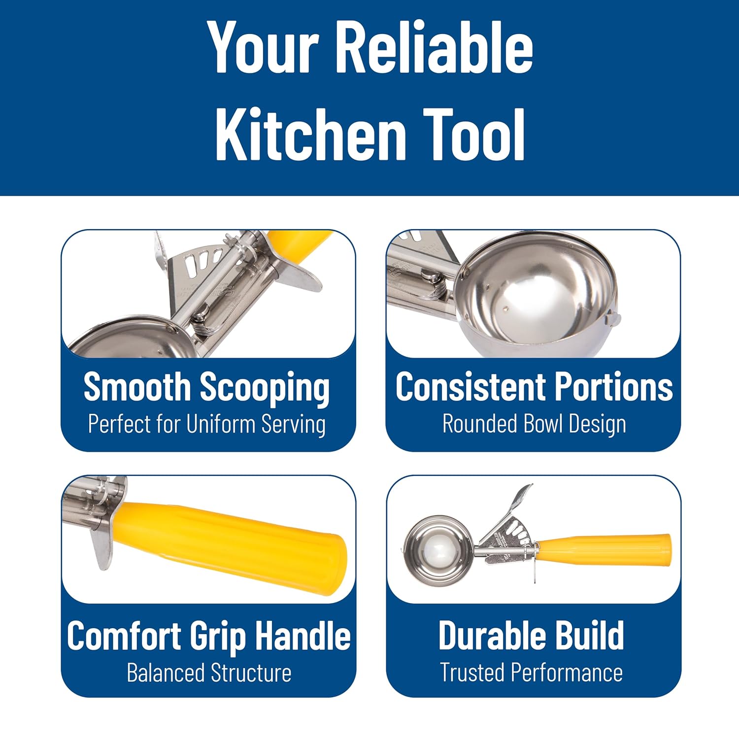 Carlisle FoodService Products 60300-20 Stainless Steel Portion Control Disher Scoop, 2 oz, Yellow