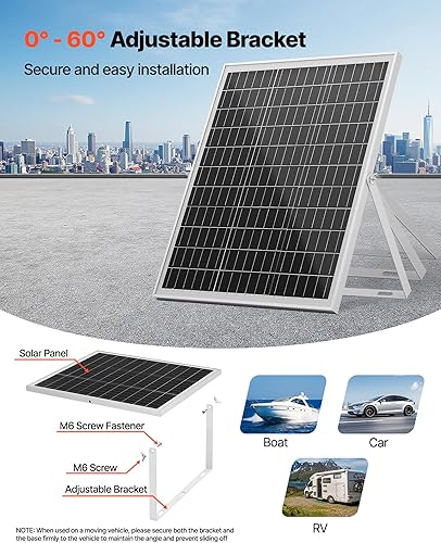 Miniatura 6 de VEVOR Cargador de batería de panel solar de 25 W 12 V, mantenedor de batería solar con controlador MPPT inteligente y soporte de montaje ajustable,