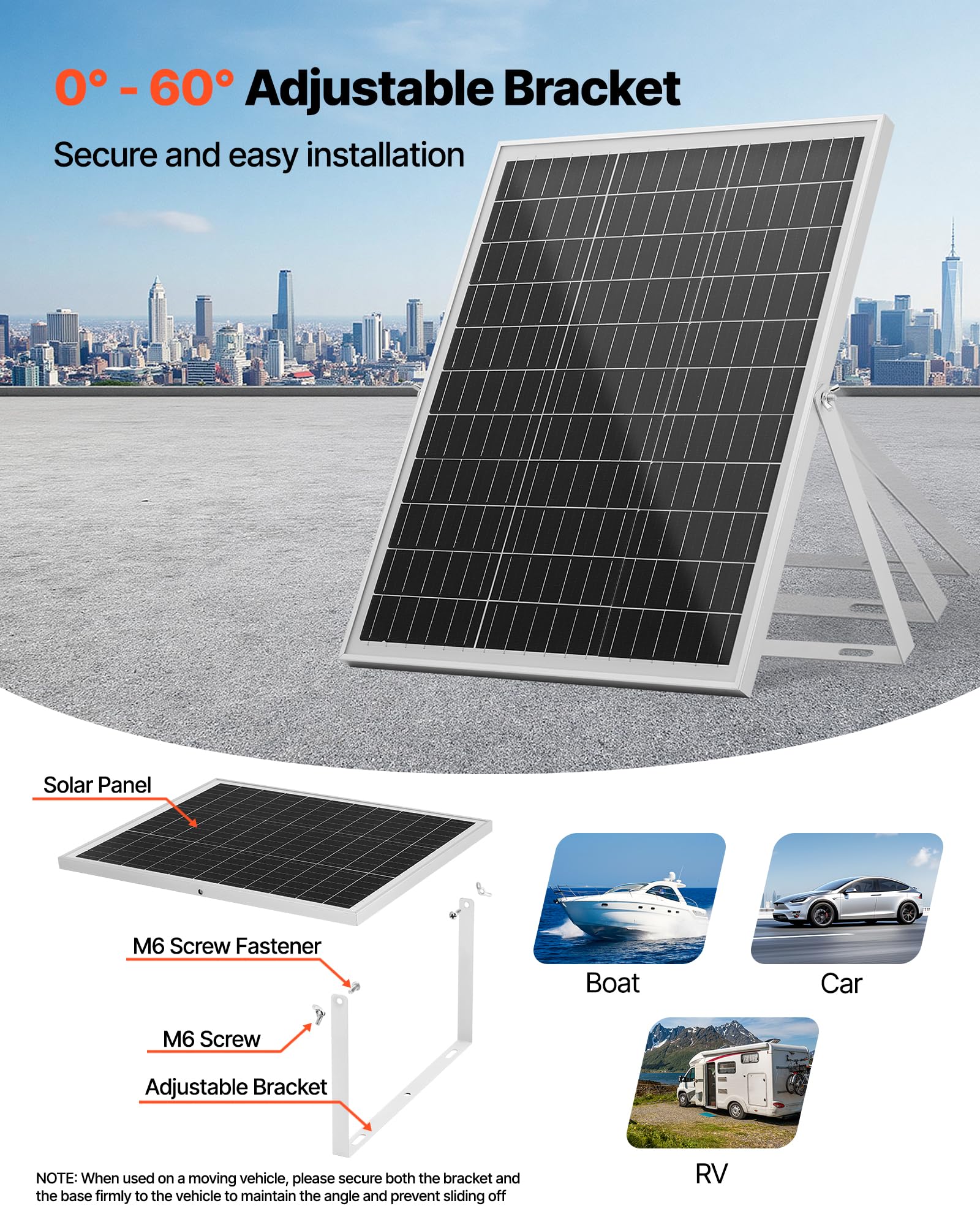 VEVOR Caricabatteria Solare 25 W 12 V, Pannello Solare Monocristallino Regolatore MPPT da Esterno, Staffa di Montaggio Regolabile, Impermeabile IP67, Kit Caricabatteria Solare per Auto Barche Camper