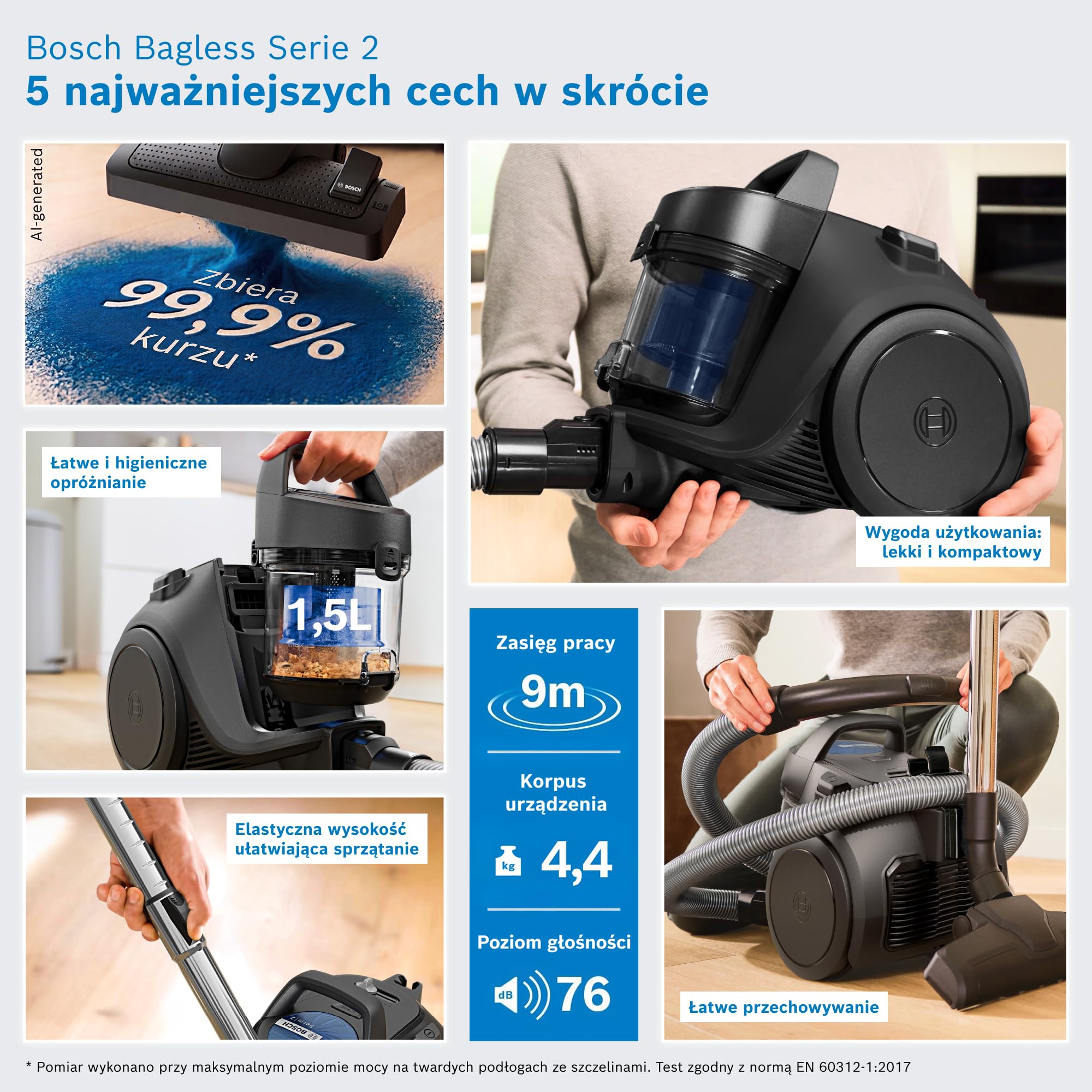 Bosch Serie 2 odkurzacz bezworkowy, BGS05BA2TH, czarny