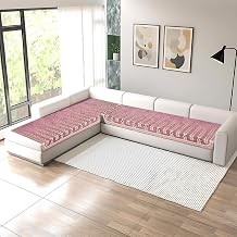 Fashion Throw 'Urban Leaf Series' Velvet L Shape Sofa Cover 6 Seater with Corner (3+3), Furniture Protector for Pets, Kids, Sofa Slipcover for Living Room (Rose Pink, L Shape (3+3))