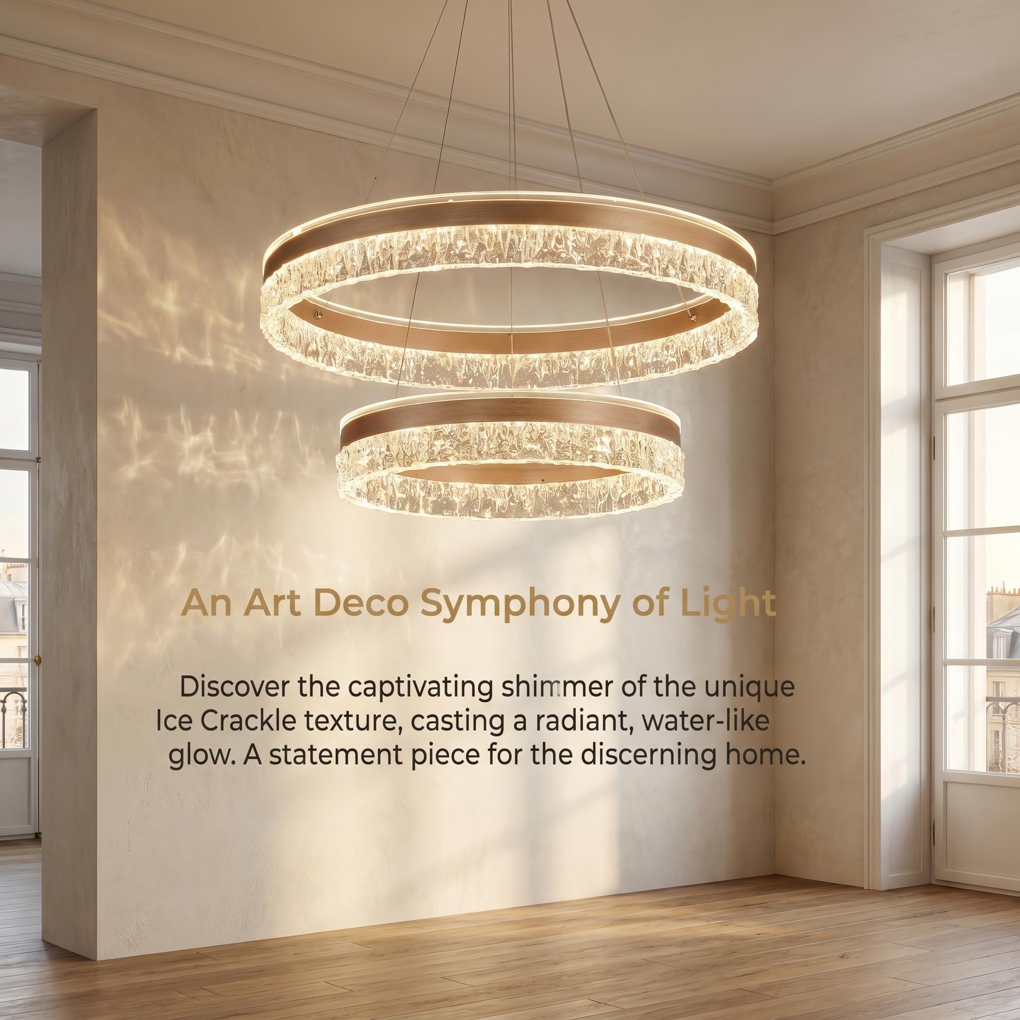 Pendelleuchte,40+60cm Ring Golden Kronleuchter