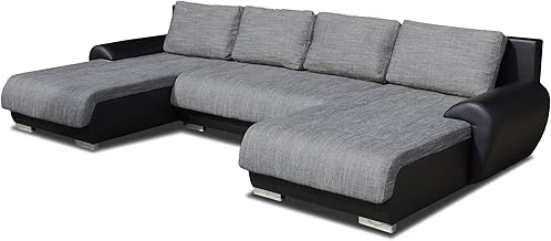 Wohnlandschaft Eckcouch Ecksofa Otis - Big Sofa, Couch mit Schlaffunktion und Bettkasten, U-Sofa, U-Form (Schwarz + Grau (Madryt 1100 + Berlin 01))