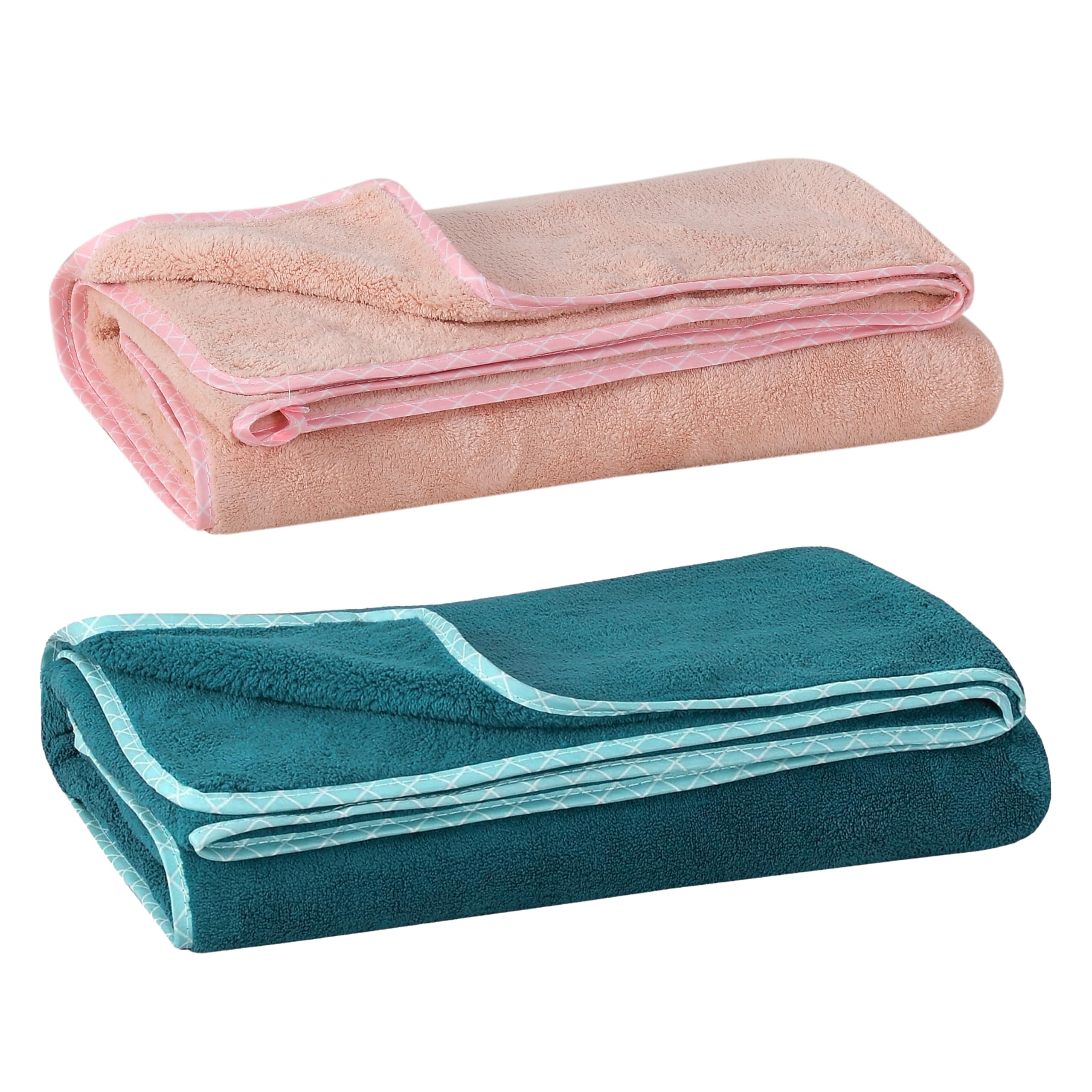 UrbanLeaf Microfiber Large Bath Towel | Quick Dry Super Absorbent- Bath Towel for Men and Women | Peacock Green & Peach| Towel for Bath, Travel, Gym, Beach, Pool, and Yoga (70 X 140 Cms), 250 TC