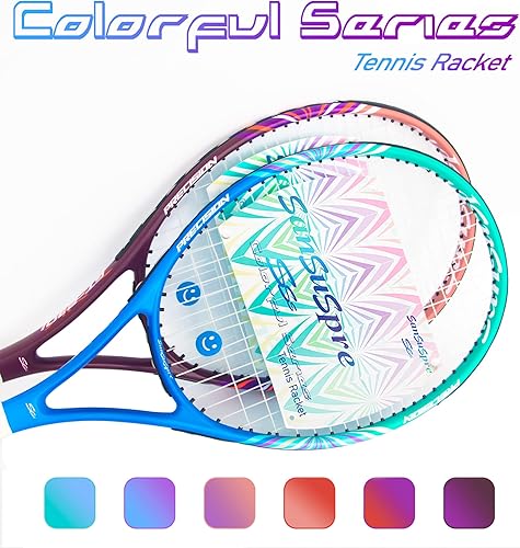 Miniatura 4 de Raqueta de tenis de 27 pulgadas para adultos, paquete de 2 raquetas de tenis para hombres y mujeres, para principiantes y profesionales, con bolsa,