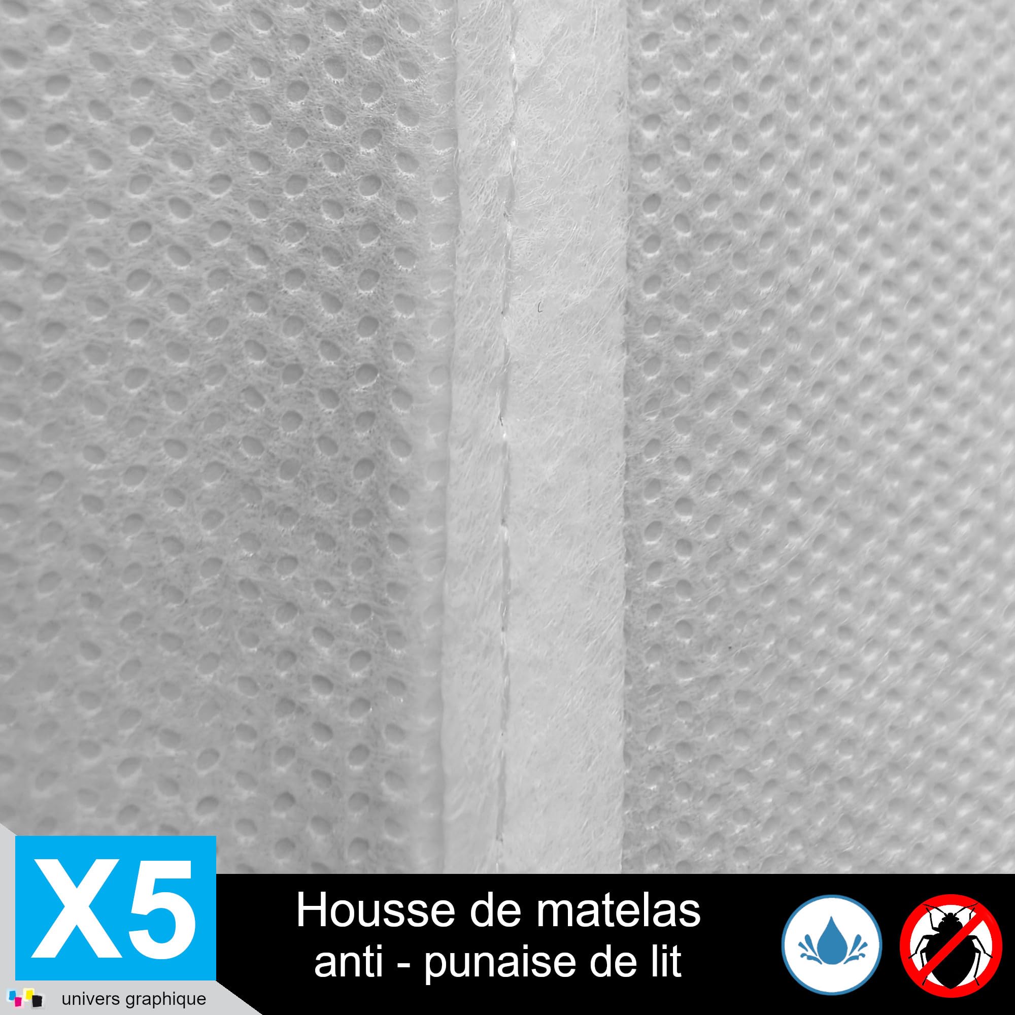 Housse de Protection Intégrale Anti-Punaise de Lit et Anti-Acariens pour Matelas 70 x 190 + 10 cm. (Lot de 5 Housses)