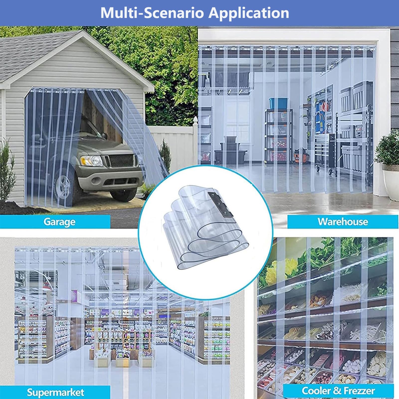 Rideau à Lanières en Plastique Transparent, Rideau à Lanières PVC, Isolant Porte Convient aux Entrepôts Usines Et Supermarchés Vinyle Robuste Épaisseur 1.3 mm (105x200cm)