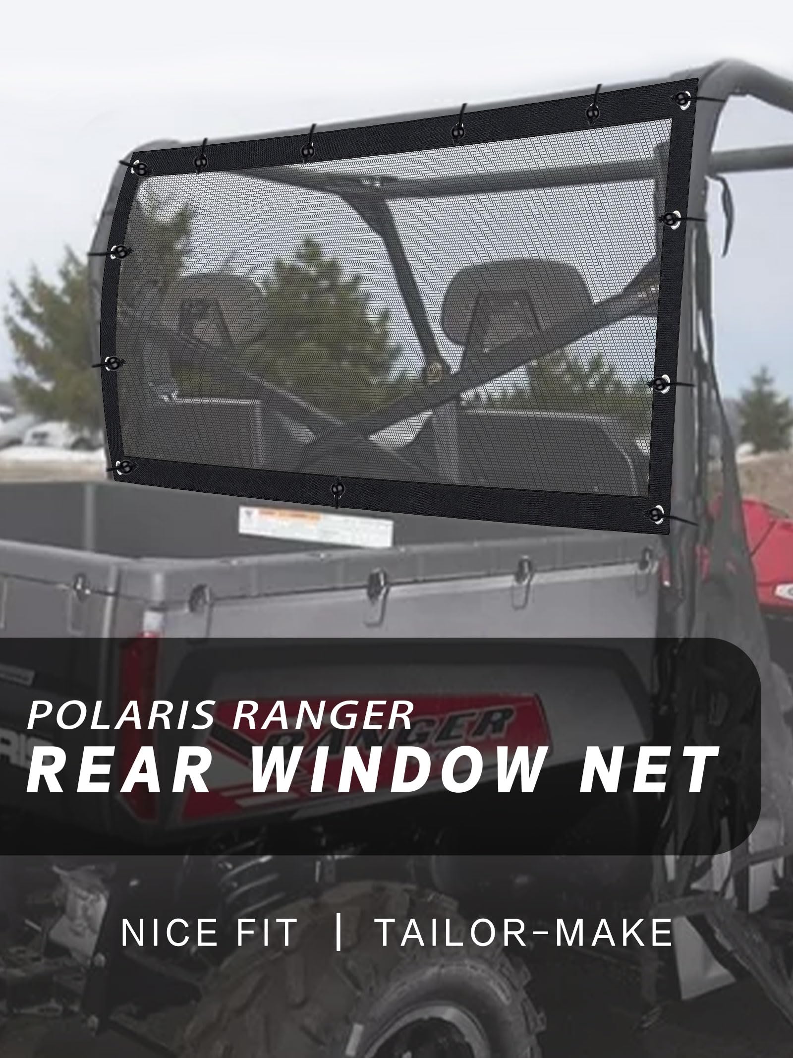 ZIDIYORUO Polaris Ranger Rear Window Net - Easy Install Soft Mesh Sunshade for Ranger 1000/XP 1000 2017-2022 - Provides Sun Protection, Blocks UV, Keeps Dust, Dirt, Mud & Debris Out