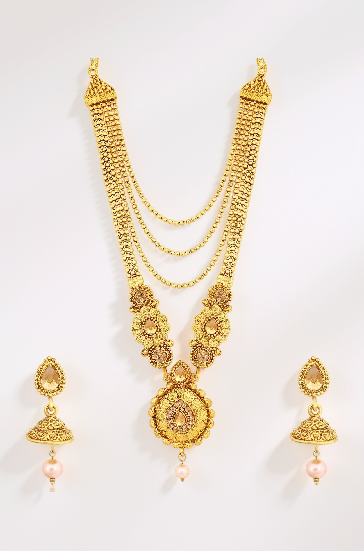 Traditional Gold Plated Long Haram Dual Necklace Set for women
