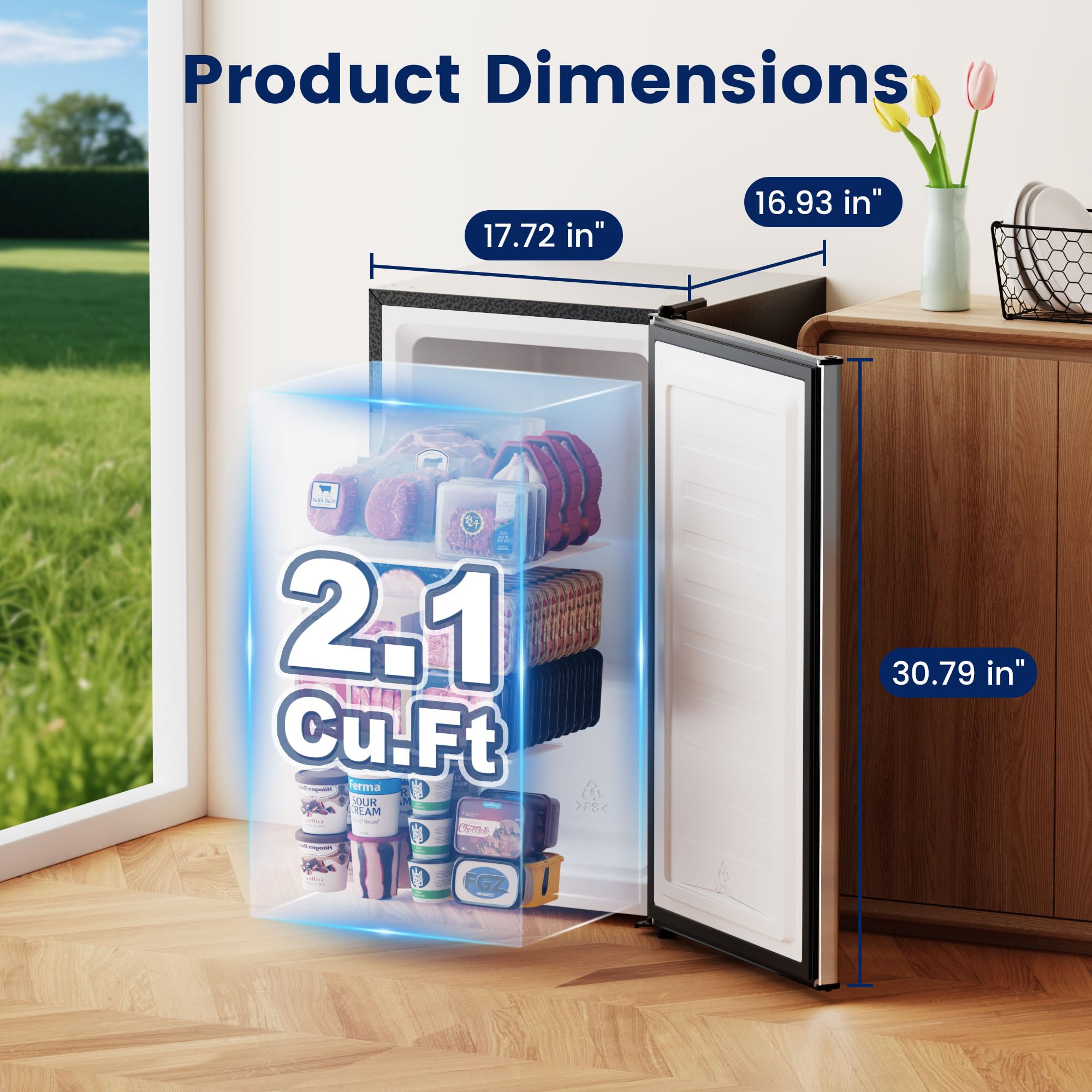 BANGSON 2.1 Cu.ft Upright Freezer, Compact Mini Freezer with Reversible Door, Adjustable Thermostat, Removable Shelves,Small Freezer for Dorm/Office/Apartment, Silver on Fridge.com