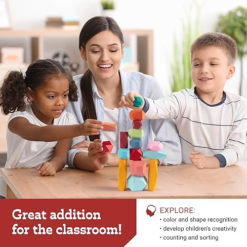 Miniatura 5 de Bloques de equilibrio de madera, apilables, piedras ligeras, juego de decoración de mesa auxiliar, para niños y adultos (16 piezas)