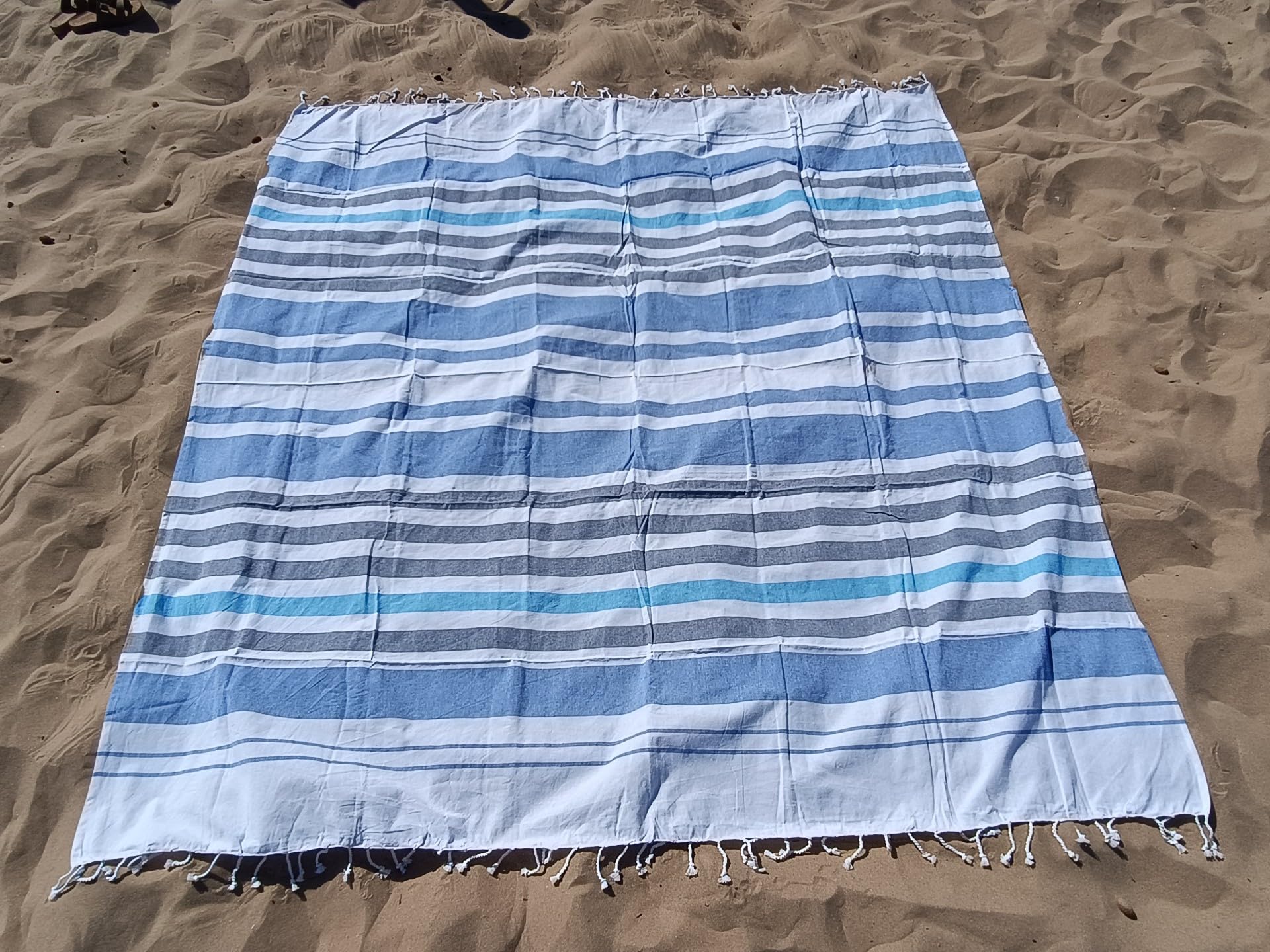 DHESTIA HOME - Pareo Fouta de Playa con Flecos Trenzados Tamaño Grande 200x200 cm Salmat - Color ÚNICO, Talla 200x200 cm