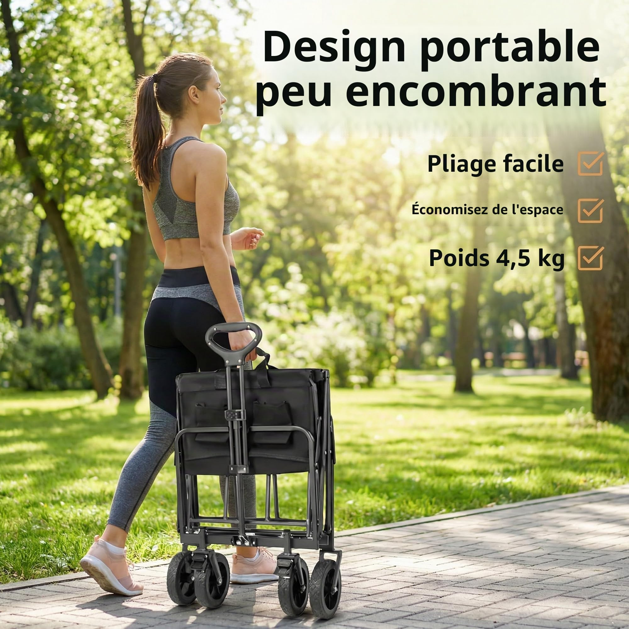 Chariot de Transport Pliable de 100L avec Roues silencieuses, capacité de Charge de 150 kg (330 lbs), pour Jardin, Camping, Shopping et Pique-Nique, Chariot de Transport Pliable avec Roues Stables
