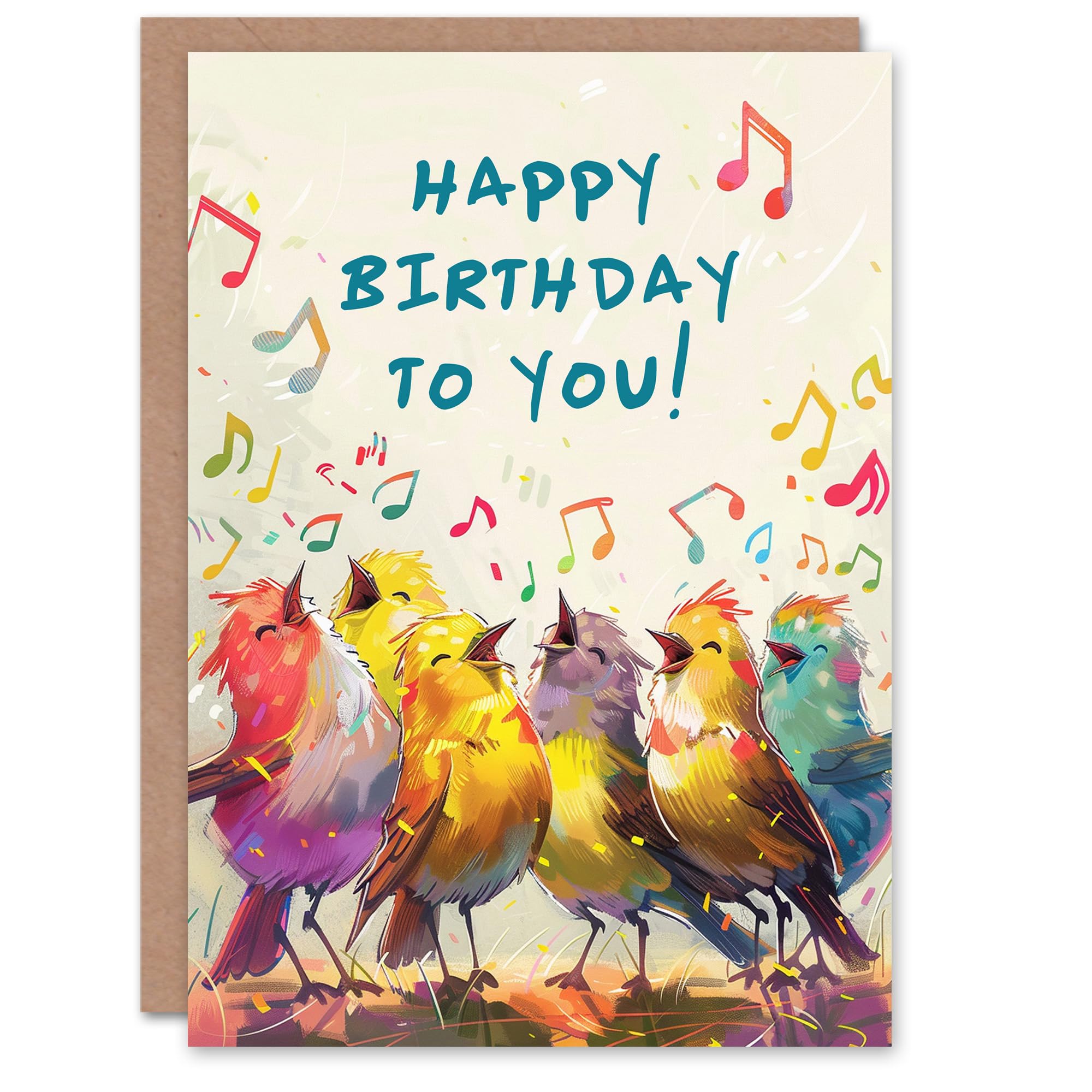 Artery8 Birthday Card Colourful Birds Singing Happy Birthday Illustration For Son Daughter Girl Boy Kids Happy Card