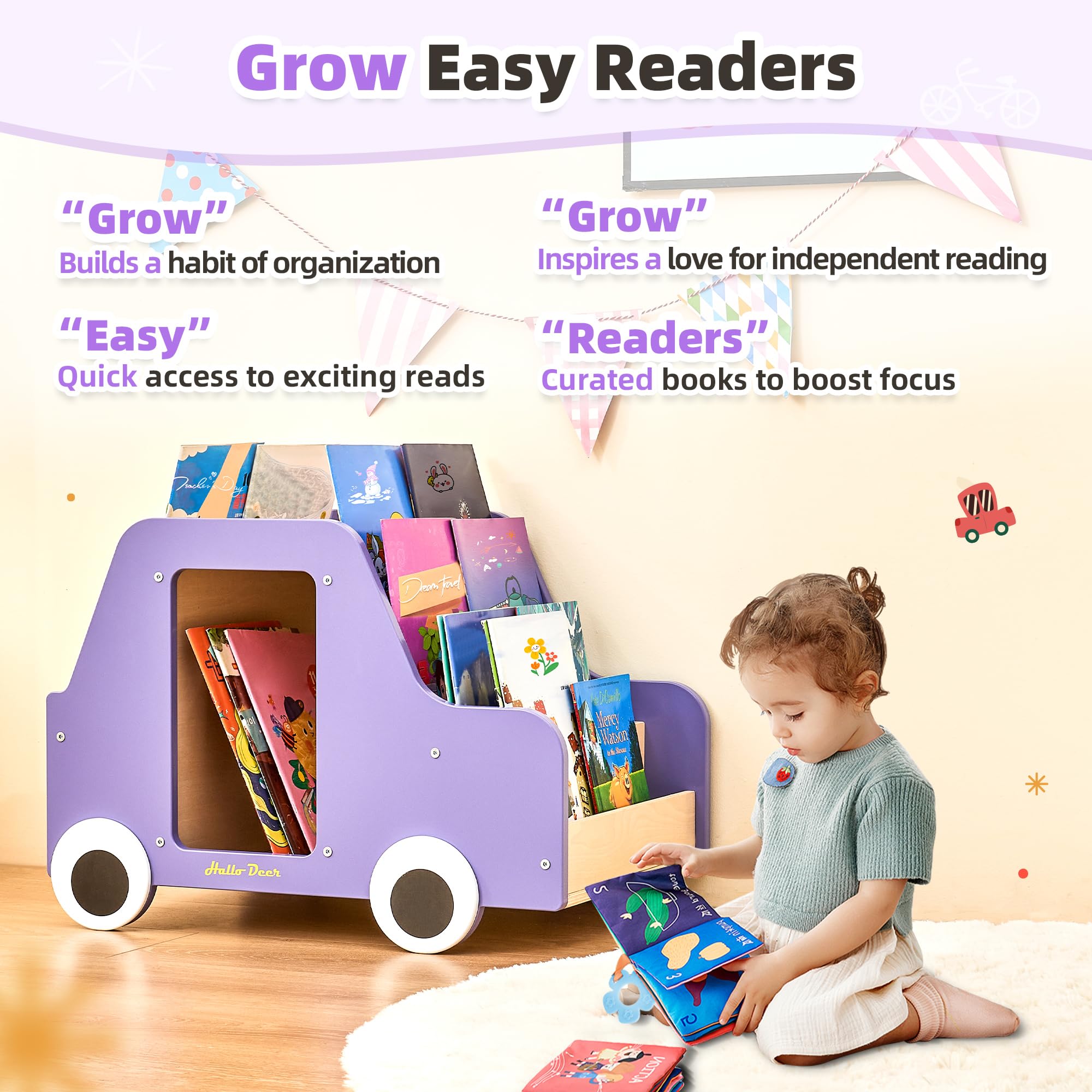 Wooden Kids Montessori Bookshelf, Toddler Bookcase with 5-Tier Display, Small Book Rack & Toy Storage for Nursery, Playroom, Classroom, Baby & Kids Rooms, Perfect for Children's Book Organizer