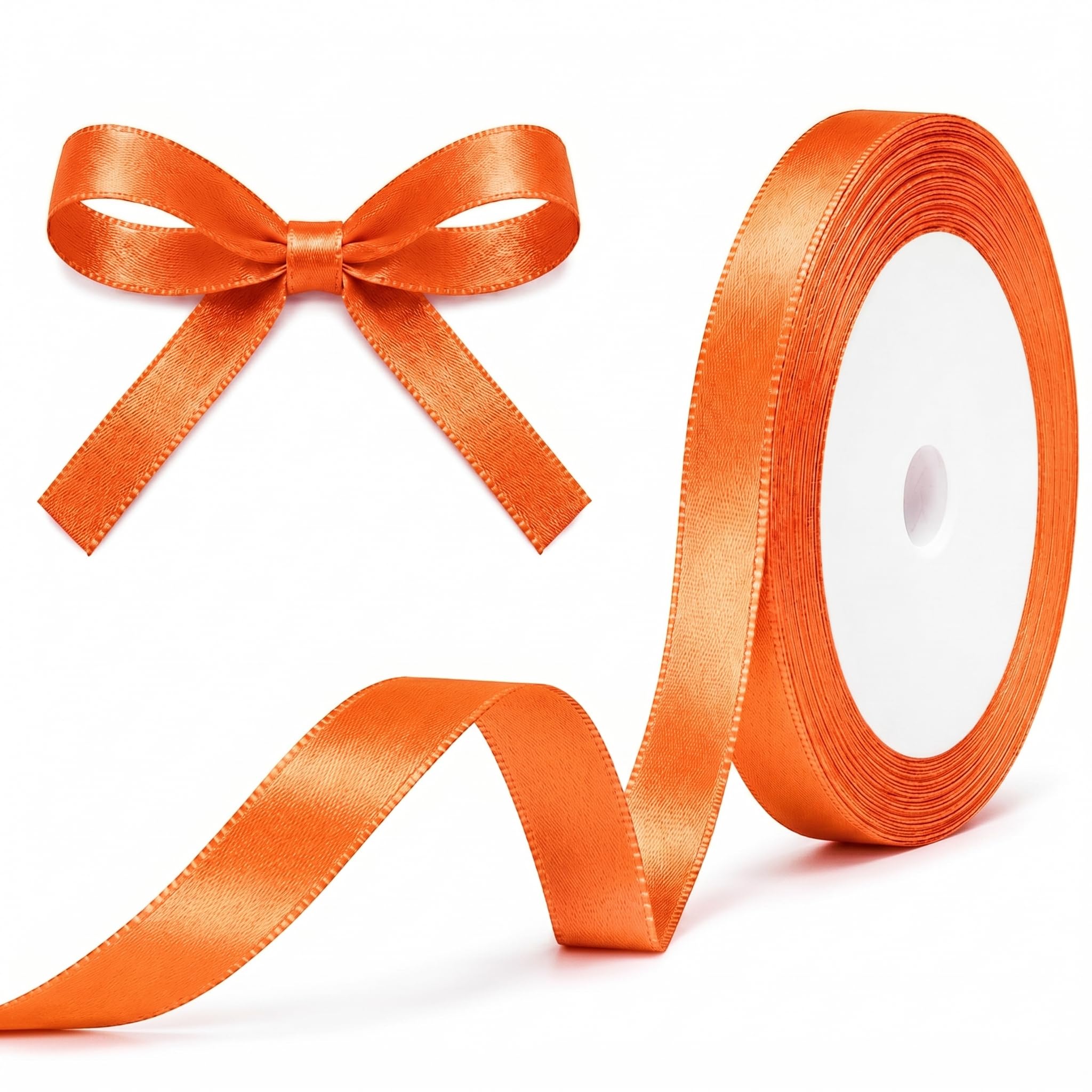 XEANCO 10mm Satin Ribbon, Polyester Ribbon, Enhance Your Crafts & Celebrations, Best for Gift Wrapping, Decorations, Wedding Car Ribbon, Ribbons for Crafting & Bows (Orange)