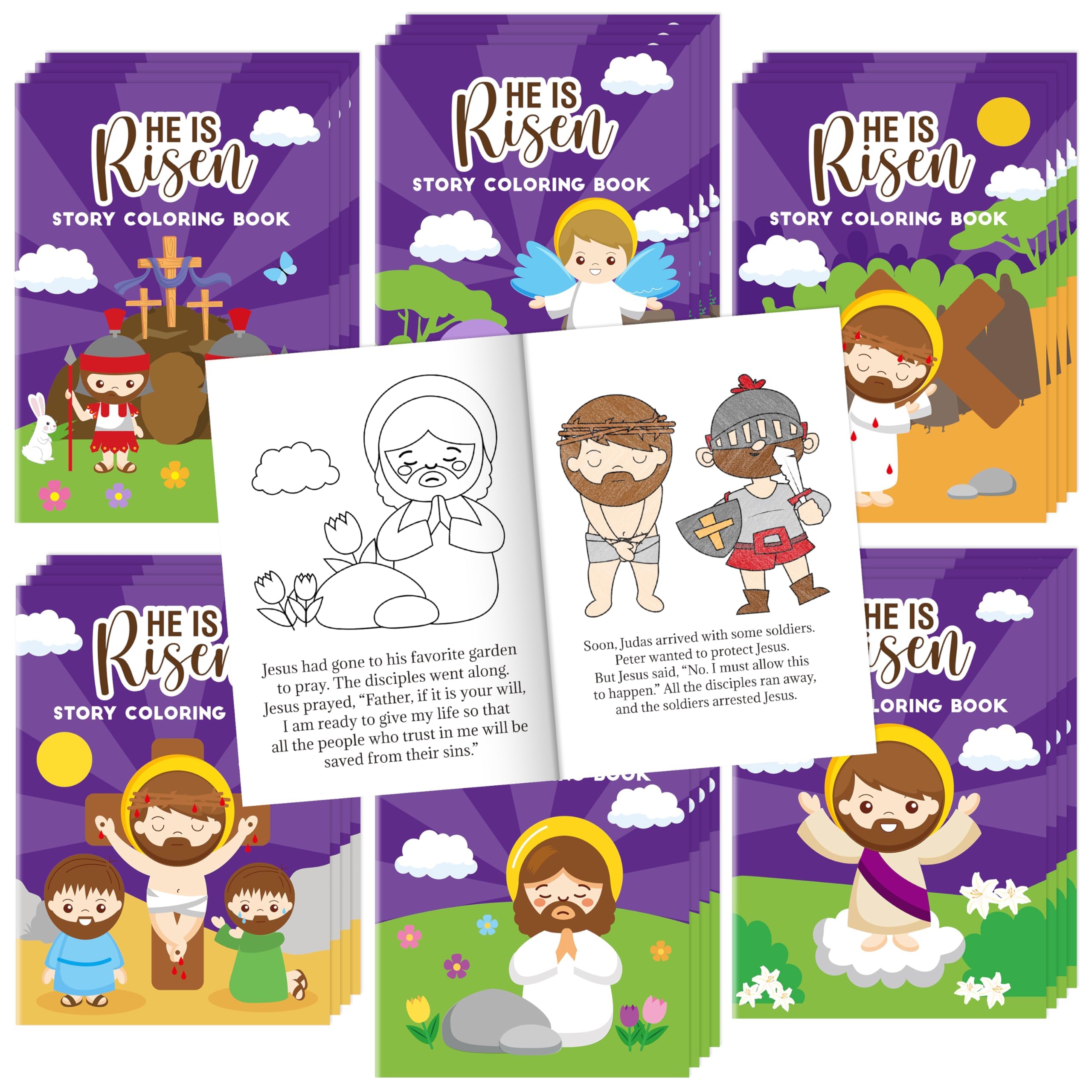 He is Risen Coloring Books for Kids - 48Pcs Bulk Easter Story Mini Coloring Booklet Religious DIY Art Drawing Book for Toddlers Spring Easter Holiday Party Goodie Bags Stuffers Sunday School Classroom