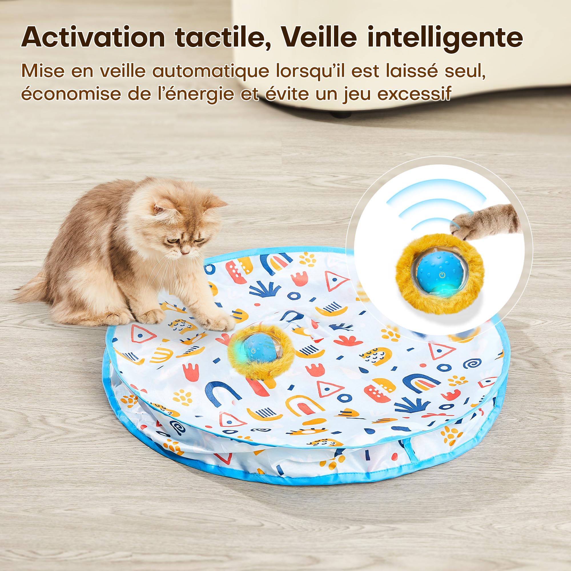 Potaroma Jouet interactif pour Chats d’intérieur – Balle Mobile Animal Squeaky avec Tapis de Jeu 71,1 cm