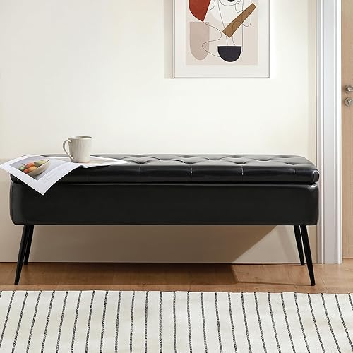 Miniatura 5 de kinmars Otomana con almacenamiento para dormitorio, banco de almacenamiento en el extremo de la cama, otomana tapizada grande de almacenamiento de