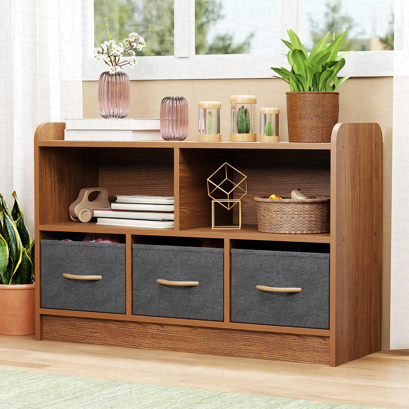 Lukzer MR-025 2-Layer Bookshelf in Oak Brown, Engineered Wood