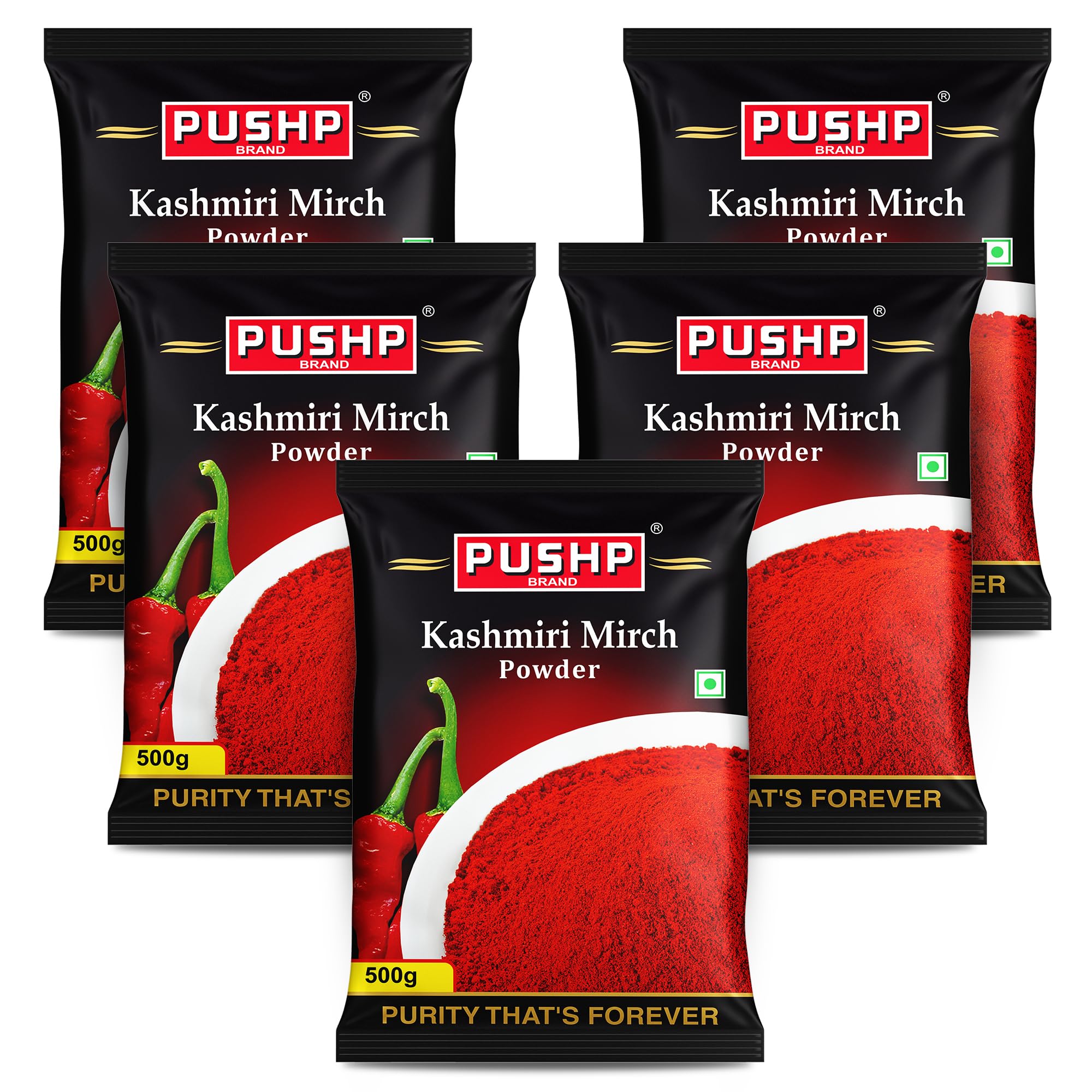 Pushp Brand Kasmiri Red Chilli Powder (500gm Pack of 5)