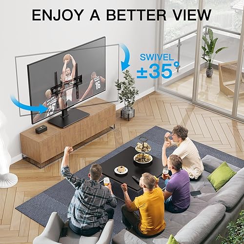 Miniatura 3 de PERLESMITH Soporte giratorio universal para TV de 32 a 65 pulgadas, base de TV de altura ajustable con base de vidrio templado resistente, VESA