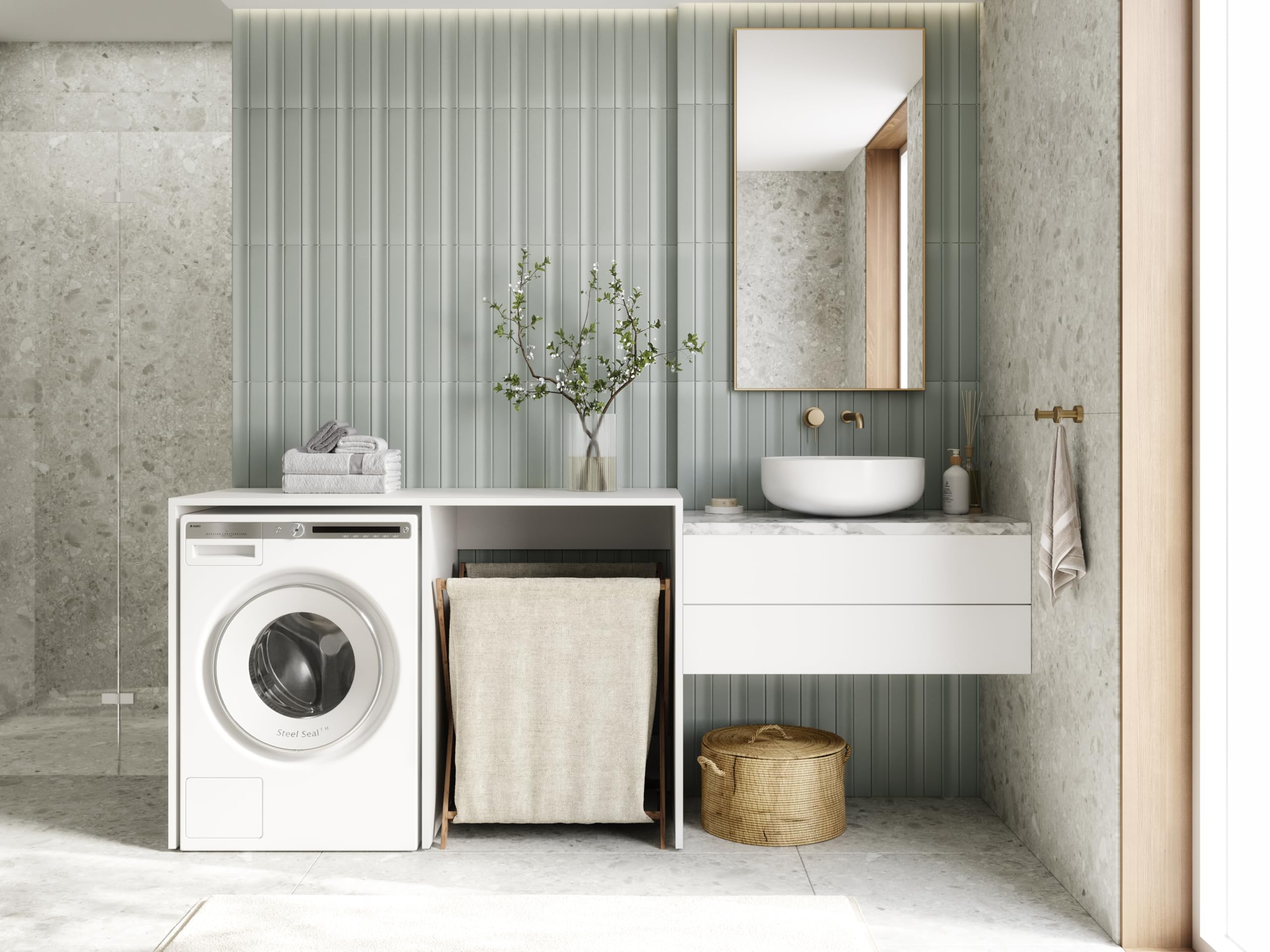 PLATAN ROOM Armadio alto per lavatrice o asciugatrice 130 cm di larghezza mobile per lavatrice o asciugatrice per bagno (65 cm di profondità, bianco opaco)