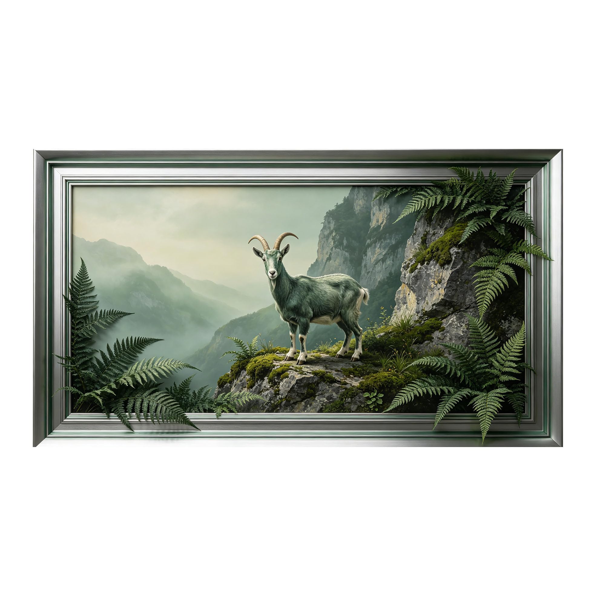 Yzpallescene 3D 3D Framed Wall Art 50cm×90cm Mountain Goat Wilderness Landscape Realistic Oil Painting Large Size SelfAdhesive Removable Wall Decor Prints Artwork for Living Room Bedroom Office