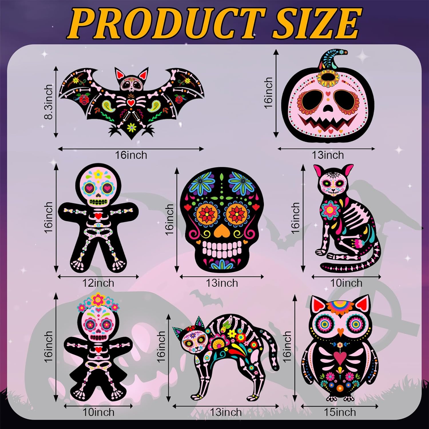 Yerliker 8 Pieces Day of The Dead Outdoor Decorations Yard Signs with Stakes, Halloween Party Supplies Dia De Los Muertos Decor Sugar Skull Skeleton Cat Owl Garden Lawn Decor for Scary(Pink) - Image 2