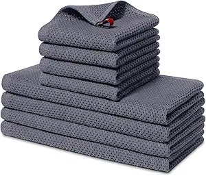 Homaxy 100% Cotton Kitchen Towels and Dishcloths Set, 12 x 12 Inches and 13 x 28 Inches, Set of 8 Bulk Kitchen Towels Set, Ultra Soft Absorbent Dish Towels for Washing Dishes, Dark Grey