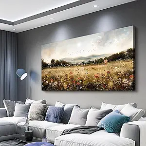 KELIYUAN Modern Canvas Print Wall Art Vintage Home Decorlawn Painting With Floral Wall Art Printsclassic Landscape Office Living Room Bedroom Wall Decor Home Decorcan Be Hung Directly 24x48 Inches