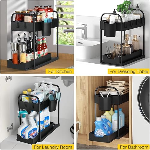 Miniatura 4 de ORDORA Easy SLIDE - Organizador de baño para debajo del fregadero con taza para colgar 4 ganchos organizadores de cocina multiusos para gabinete