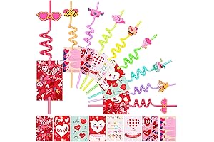 Valentine Cards with Straws: MAIAGO 24 Reusable Straws for Valentine's Day