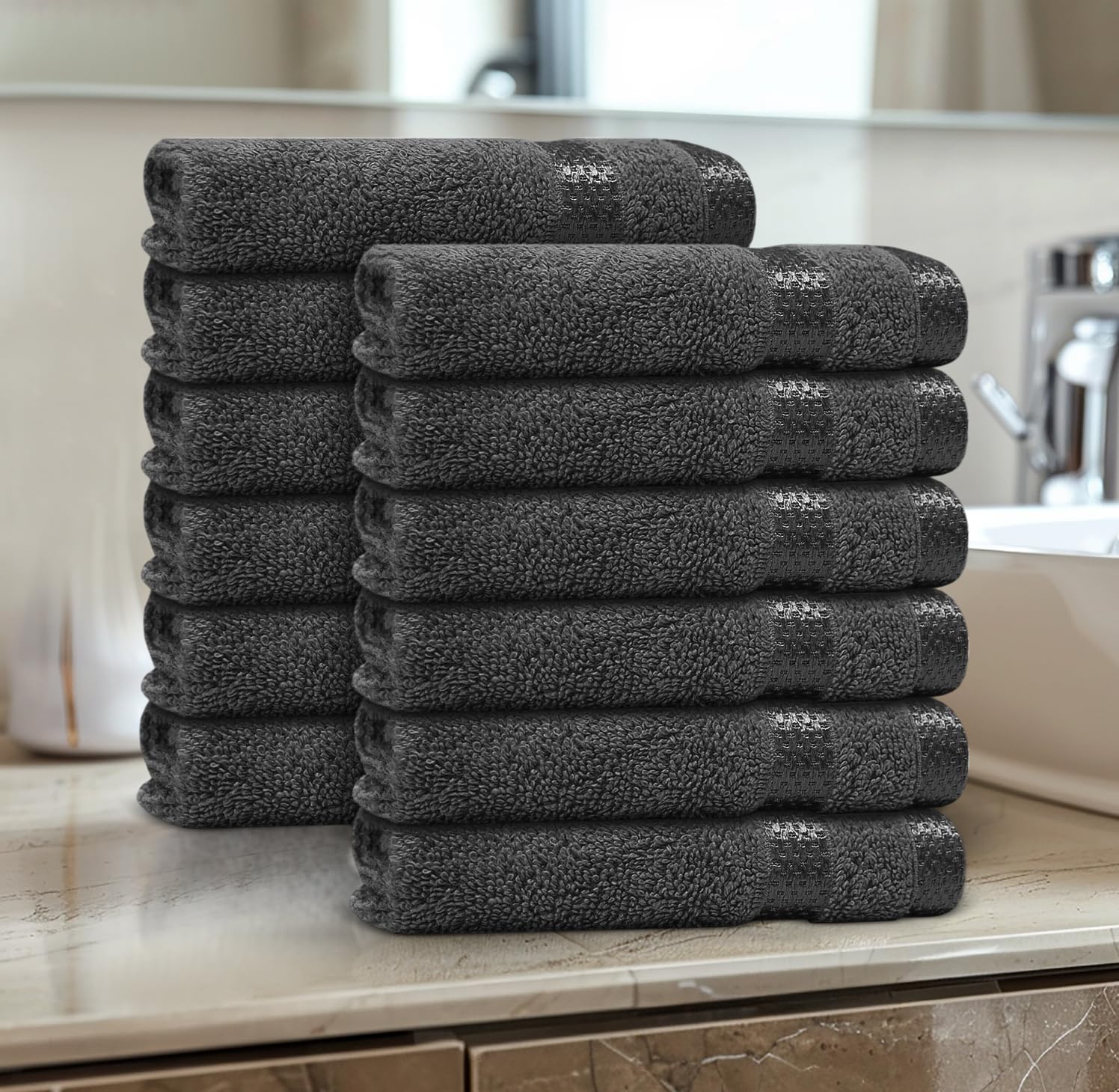 Casabella 12 Pack Flannel Face Cloth - 100% Cotton Face Towels Soft & Absorbent Super Quality Washcloths 30x30CM, Fingertip Towels for Makeup Removal & Cleansing - Grey Face Cloth
