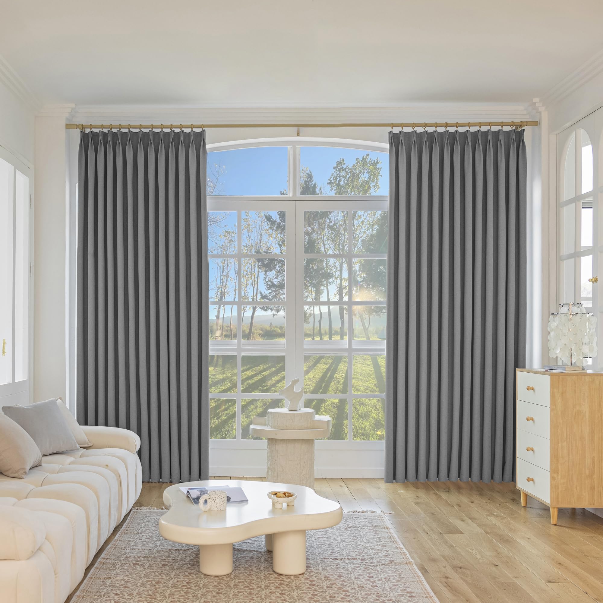 MUMFAS Tenda oscurante a pieghe grigio chiaro in finto lino, per camera da letto, soggiorno, sala riunioni, sala da pranzo, hotel, patio, porta, 137,2 x 182,9 cm (lunghezza x larghezza x altezza)