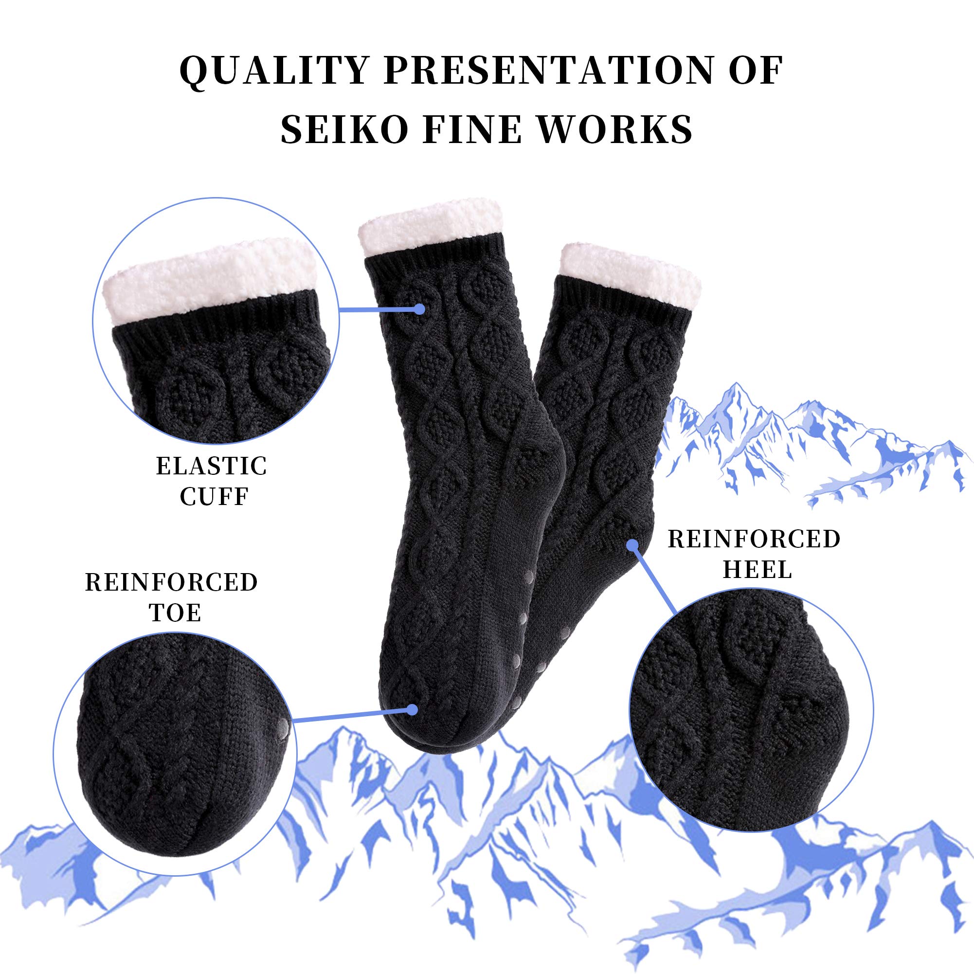 SDBING Women's Winter Super Soft Warm Cozy Fleece Lined Fuzzy Slipper Socks with Grippers: 6-10 Black a