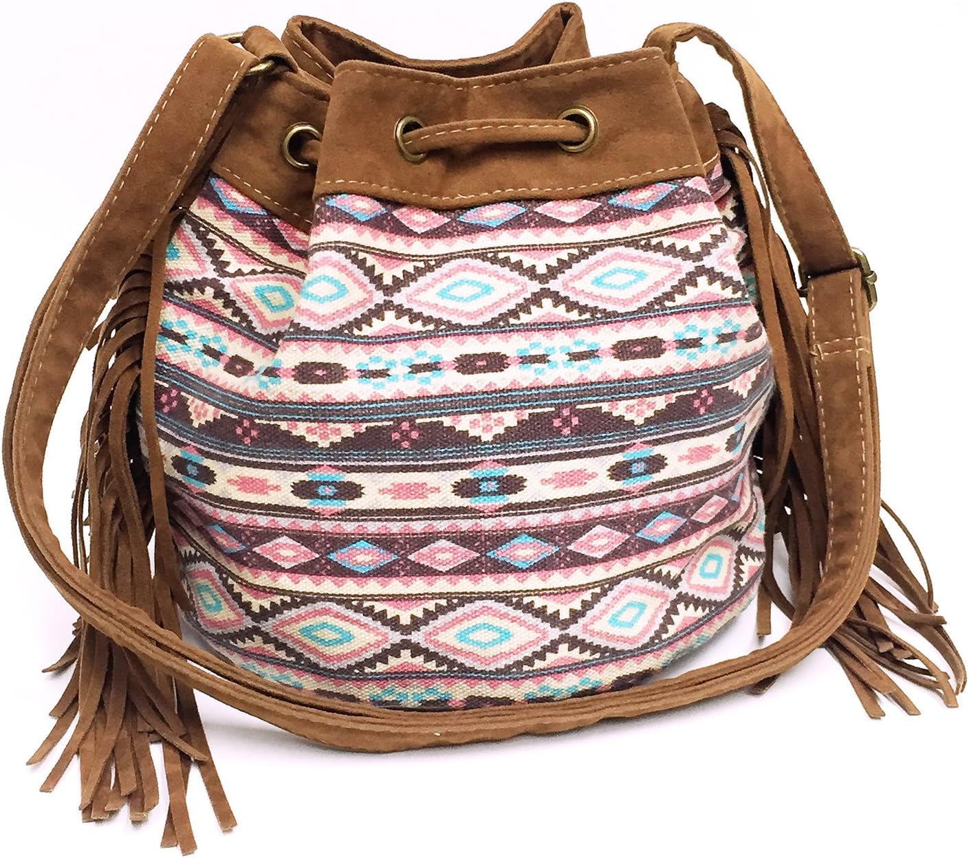 Talia Fringe Bucket Bag (Tribal art)