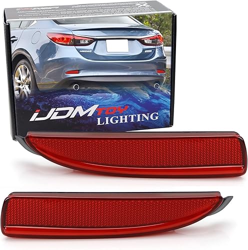 iJDMTOY Lentes reflectoras de parachoques trasero de lente roja compatibles con Mazda 3 5 6, OE-Spec LH RH ensamblaje