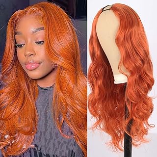 LEOSA Orange V Part Wig Body Wave For Black Women Glueless Full Head Clip In Half Wig V Shape Wigs No Leave Out Upgrade U Part Wig Ombre Wig Body Parts for Women 24 Inch