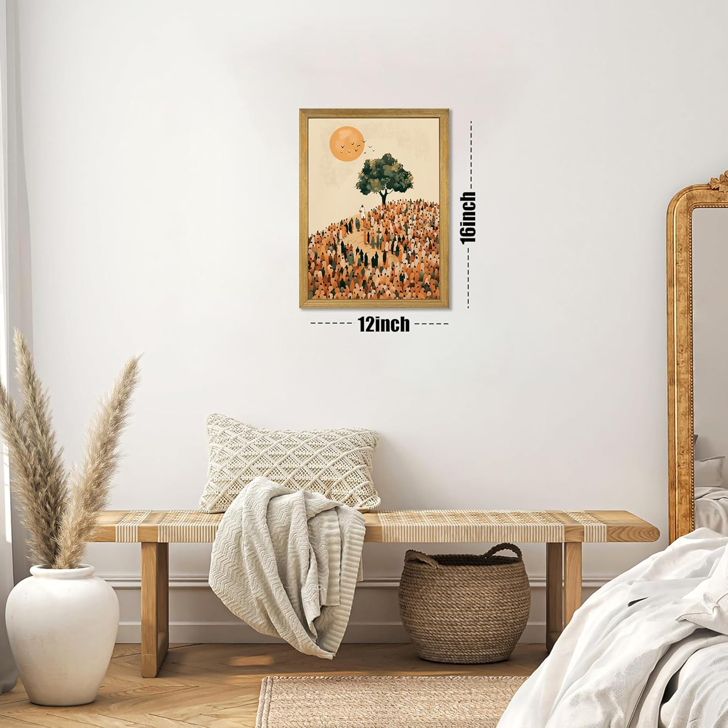 Framed Jesus Feeds the 5000 Wall Art, Vintage Christian Bible Art Canvas Prints, Inspirational Religious Artwork Wall Decor for Living Room Bedroom Prayer Room – 12x16in