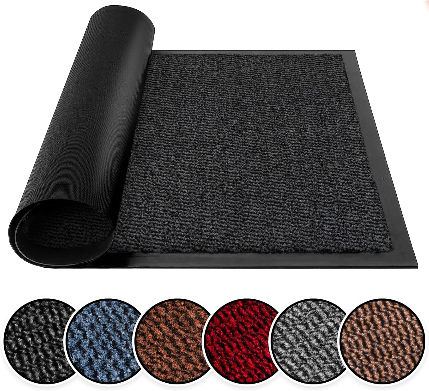 BLADO Washable Door Mats Indoor & Outdoor - Non-Slippery Heavy Duty Stylish Large Rubber Door Mat - Perfect Dust Grabbing Door Mat (Anthracite, 45cm x 75cm)OEKO-TEX STANDARD 100