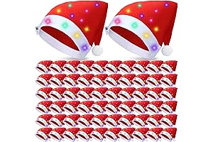 50 Pack Christmas Santa Hats with LED Lights