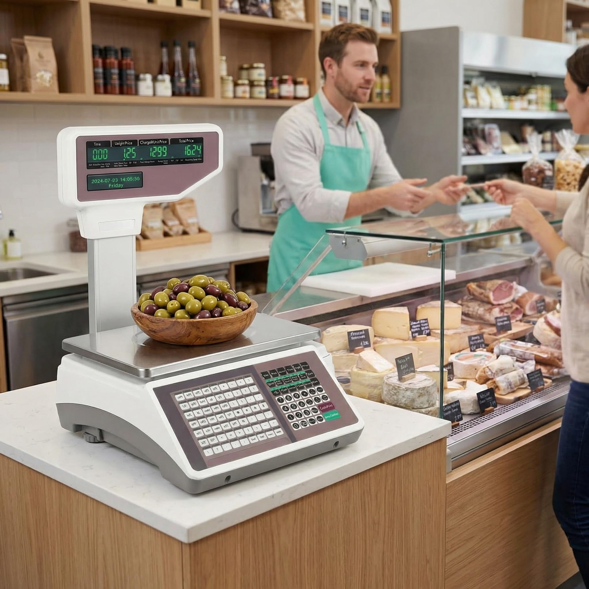 Balanza Comercial con Impresora Térmica Doble, Balanza Electrónica De Precios con Precisión De 5 G Y Pantalla De Código De Barras para Comercios Minoristas, Supermercados Y Carnicerías.