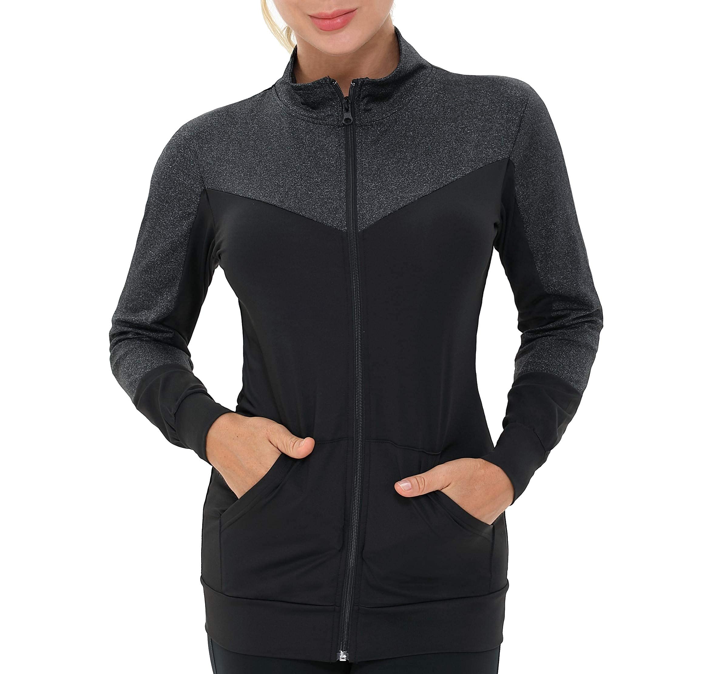 AMZSPORT Damen Laufjacke Sportjacke Langarm Trainingsjacke Sweatjacke mit Tasche Für Yoga Fitness Sport