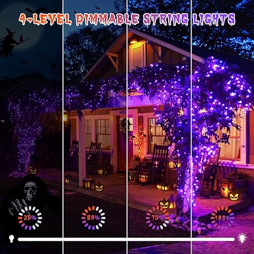 Miniatura 9 de JMEXSUSS 200 luces LED de Navidad naranjas y moradas para exteriores, 66 pies conectables que cambian de color con control remoto, impermeables, 11